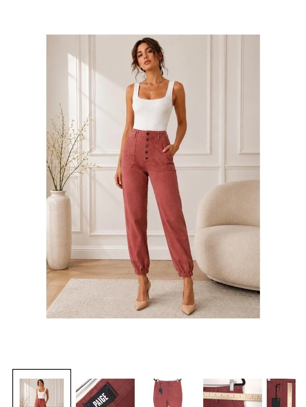 PAIGE Dusty Rose High-Rise Button Joggers, New With Tags, Size 30